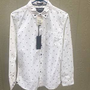 Denim & Flower Skull Detail Button Up Men’s Shirt